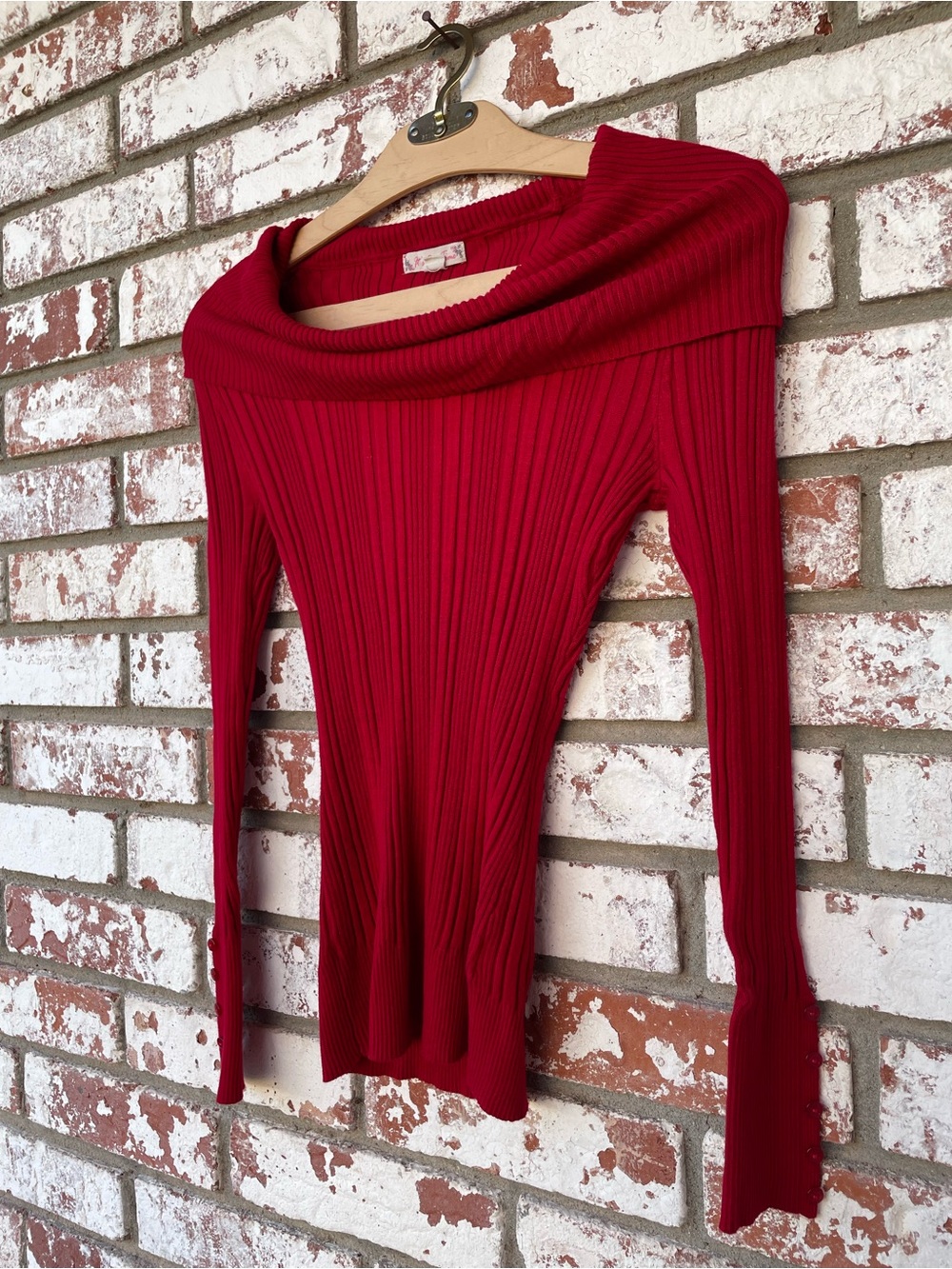 ♦️5/$15♦️It’s Our Time | Stretchy Ribbed Red Cowl Neck Sweater Blouse